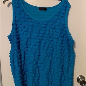 Blue sleeveless ruffle blouse